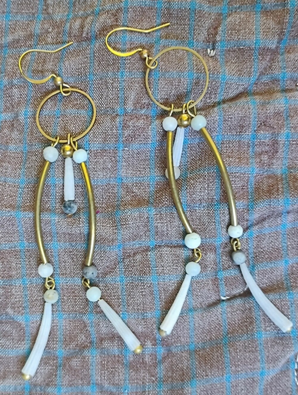 Long Tiered Amazonite and Tusk Shell Statement Earrings